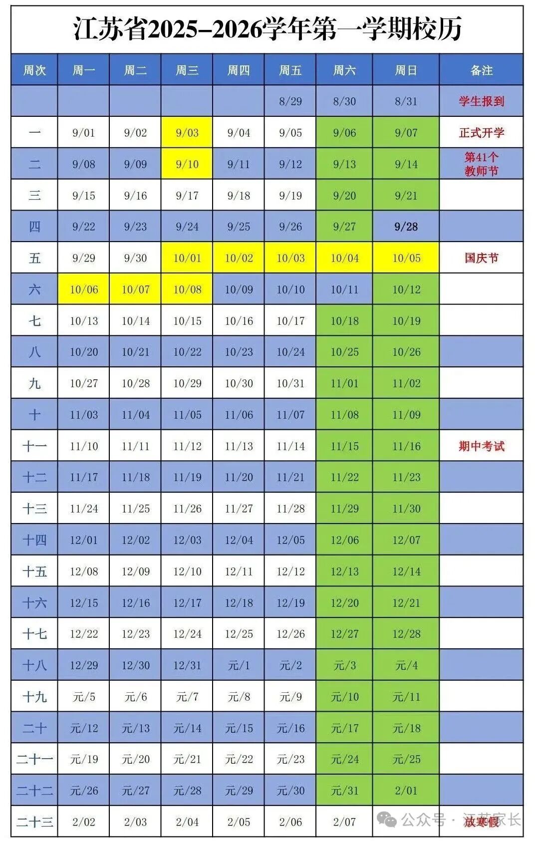 江苏中小学幼儿园寒假时间