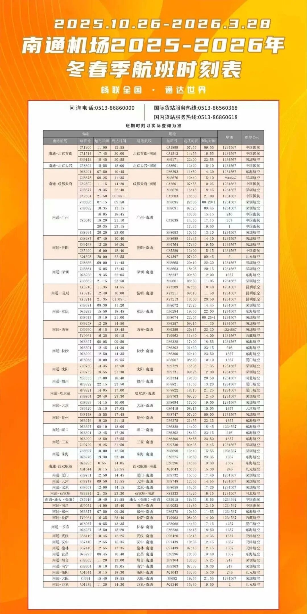 2月6日，南通往返乌鲁木齐航线开通！