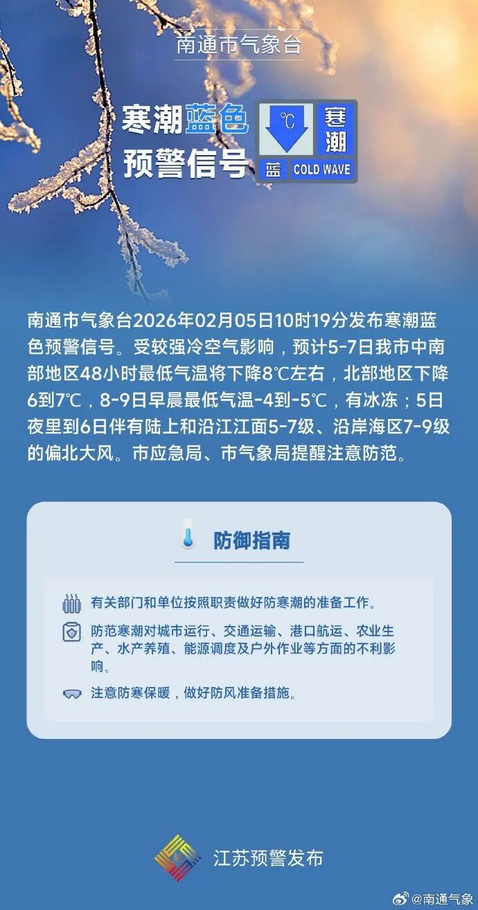 蓝色预警！江苏将有大到暴雪